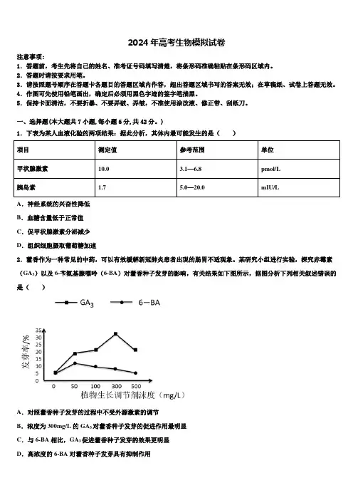 吉林省松原市高中2024年高三下第一次测试生物试题含解析