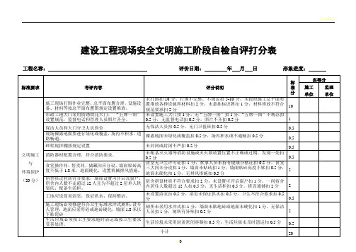 建设工程现场安全文明施工阶段自检自评打分表