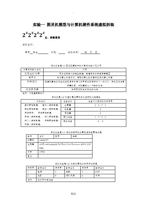 北理大学计算机实验基础 实验一_图灵机模型与计算机硬件系统虚拟拆装-实验报告