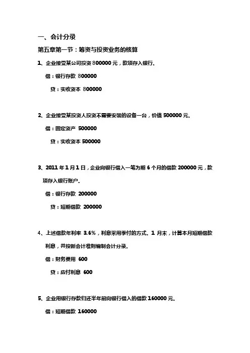 会计分录题带答案