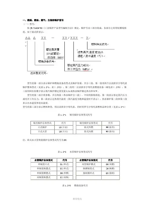 锅炉型号含义Word版