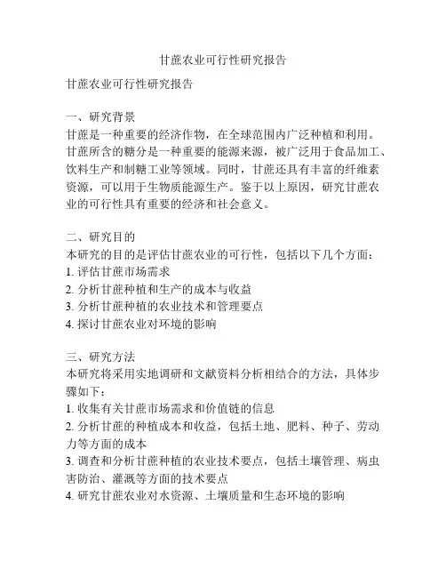 甘蔗农业可行性研究报告