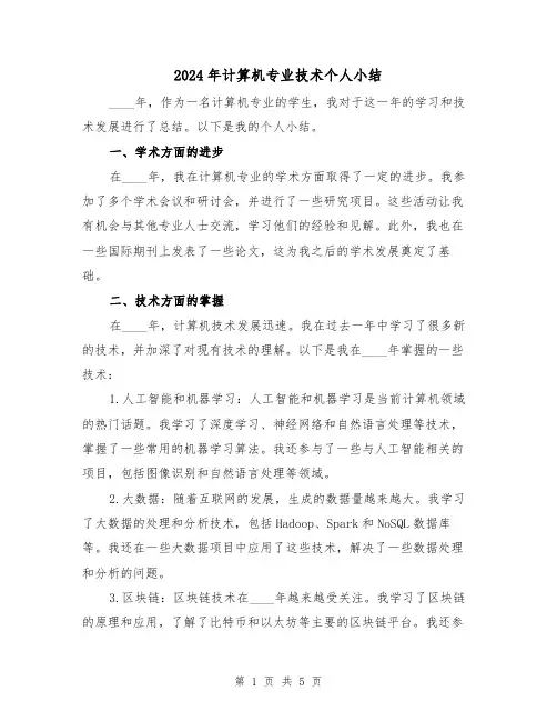 2024年计算机专业技术个人小结（2篇）