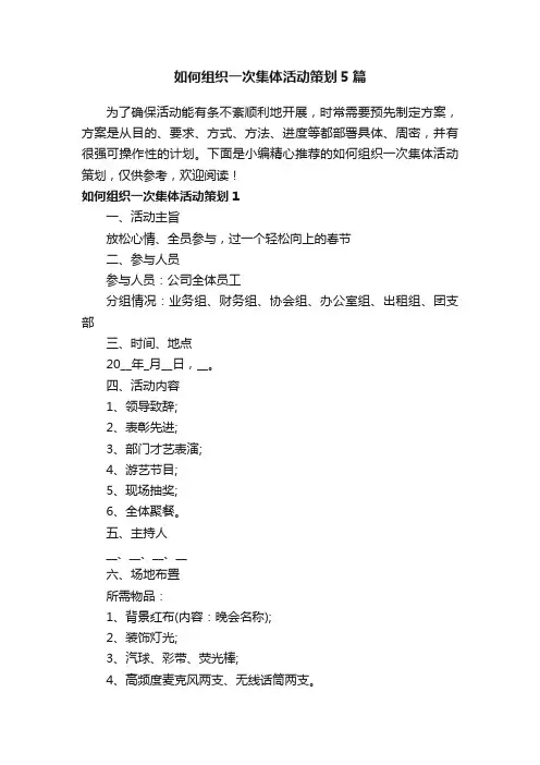 如何组织一次集体活动策划5篇