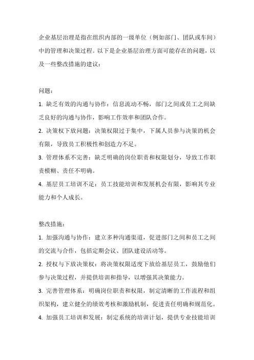 企业基层治理方面存在的问题及整改措施