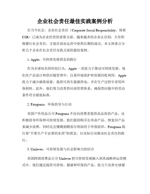 企业社会责任最佳实践案例分析