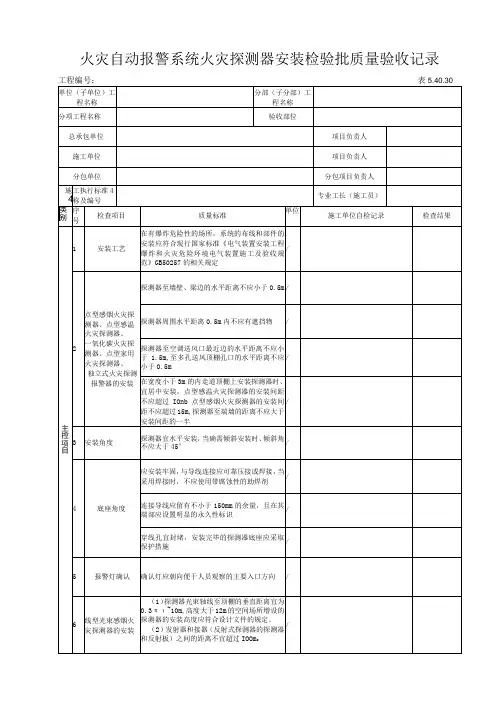 5.40.30 火灾自动报警系统火灾探测器安装检验批质量验收记录