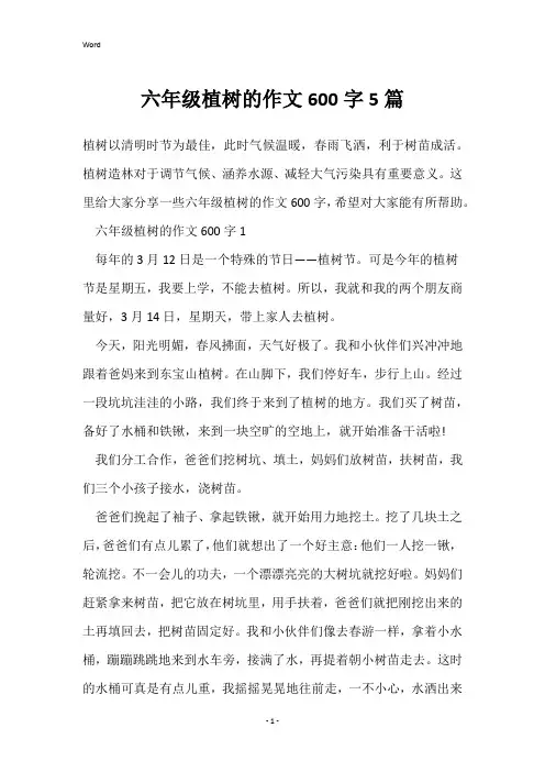 六年级植树的作文600字5篇