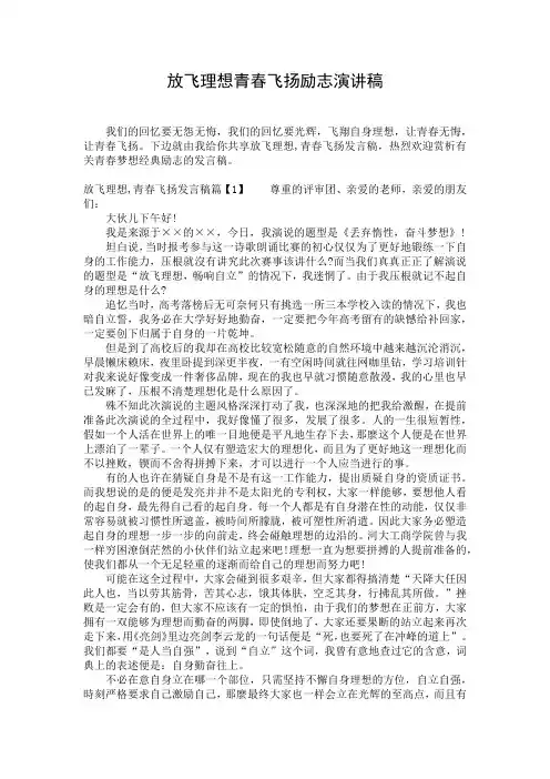 放飞理想青春飞扬励志演讲稿
