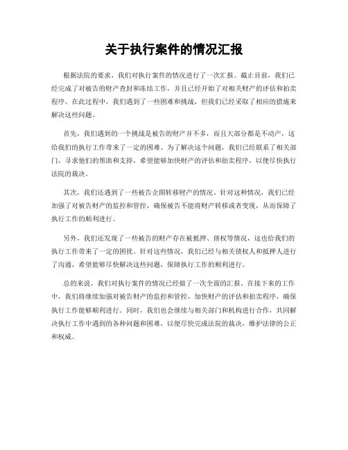 关于执行案件的情况汇报