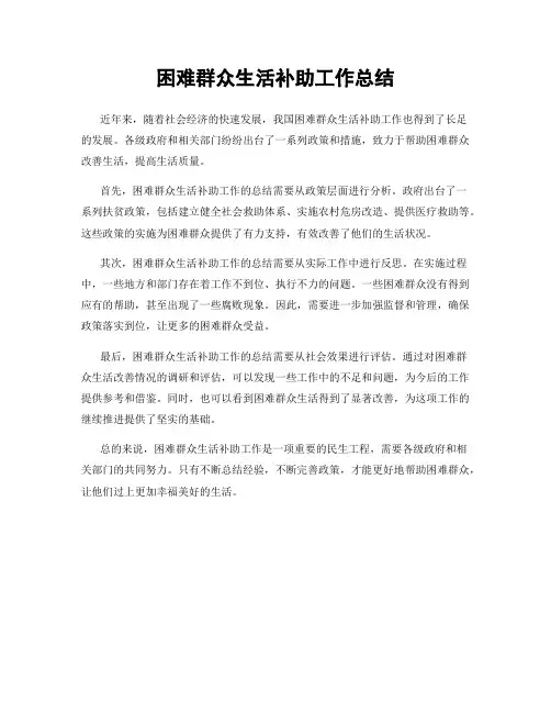 困难群众生活补助工作总结