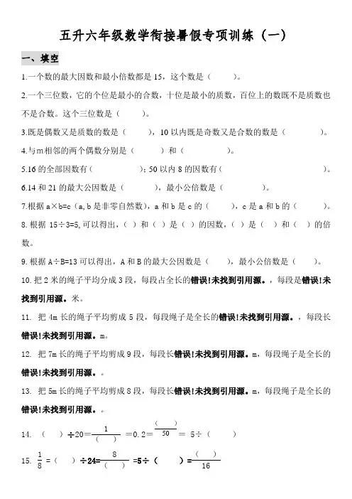 五升六年级数学衔接暑假专项训练(一)