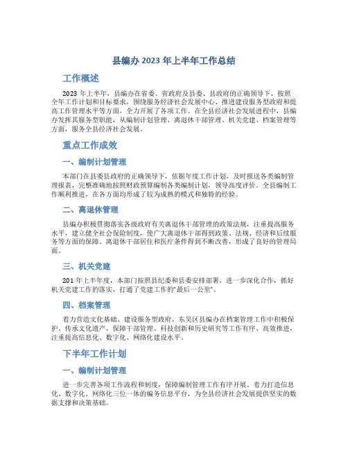 县编办2023年上半年工作总结及下半年工作计划