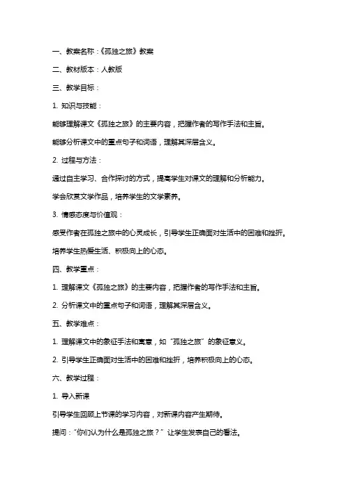 《孤独之旅》教案及教学反思