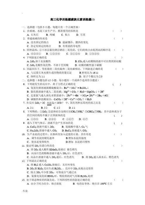 高三化学训练题碳族元素训练题(1) 习题精练
