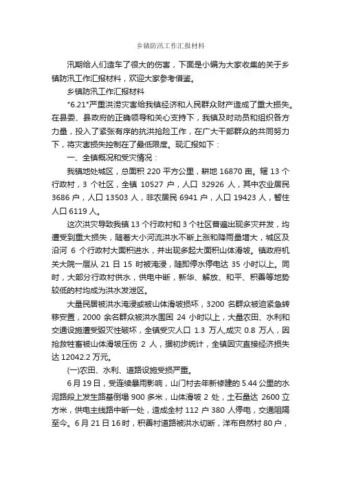 乡镇防汛工作汇报材料