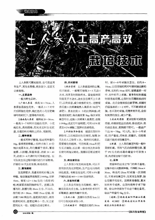 土人参人工高产高效栽培技术