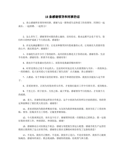15条感谢领导和同事的话
