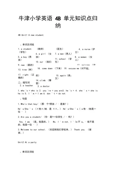 四年级上海牛津英语每单元知识点汇总