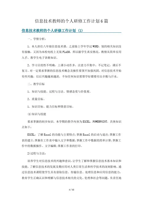 信息技术教师的个人研修工作计划6篇