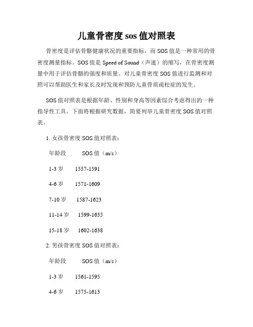 儿童骨密度sos值对照表