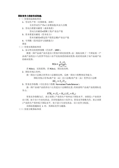 国际竞争力指标体系构建
