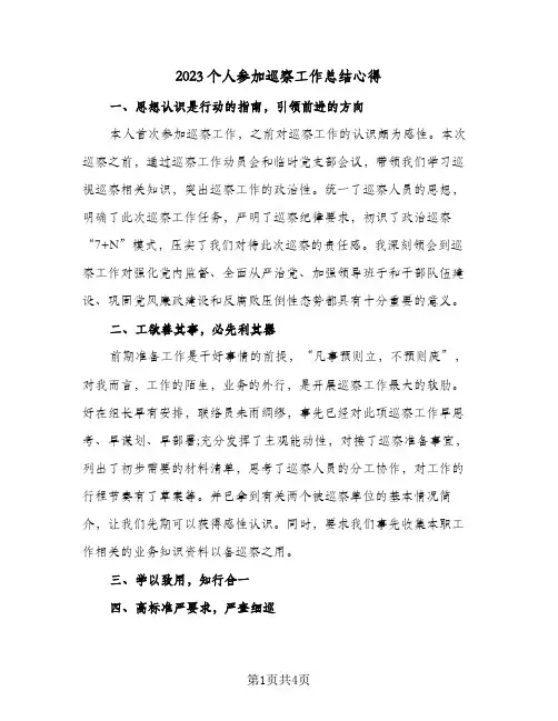 2023个人参加巡察工作总结心得(二篇)