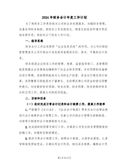 2024年财务会计年度工作计划（五篇）