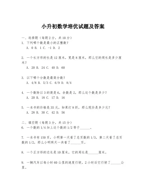 小升初数学培优试题及答案