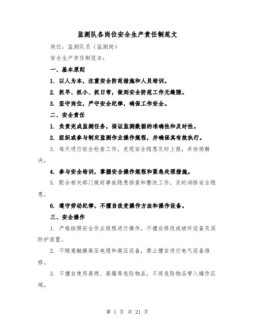 监测队各岗位安全生产责任制范文(5篇)