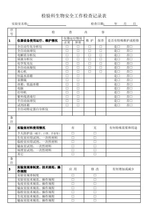 实验室生物安全工作检查记录表新