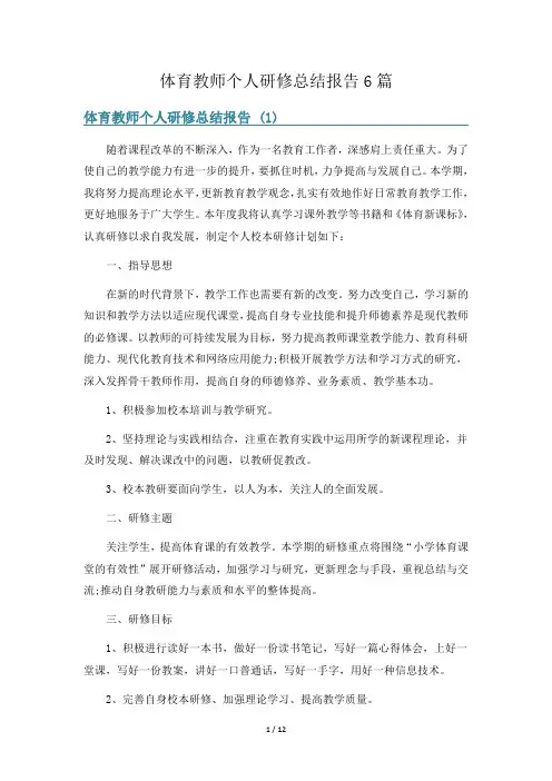 体育教师个人研修总结报告6篇
