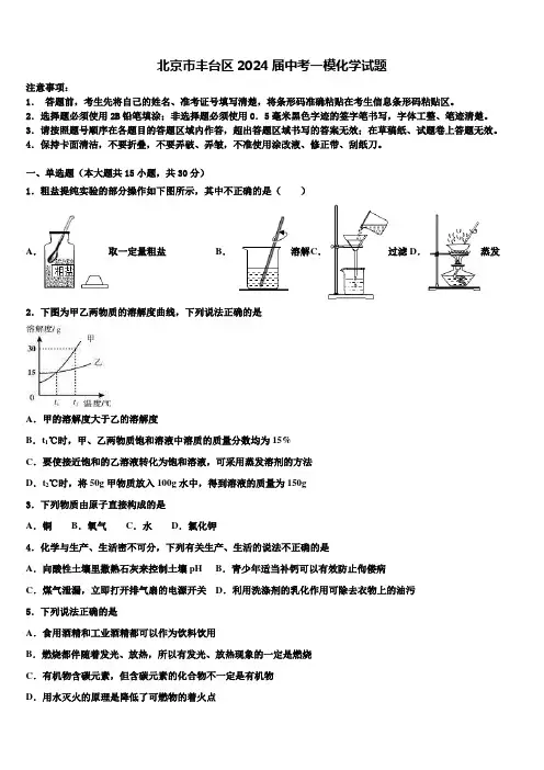 北京市丰台区2024届中考一模化学试题含解析