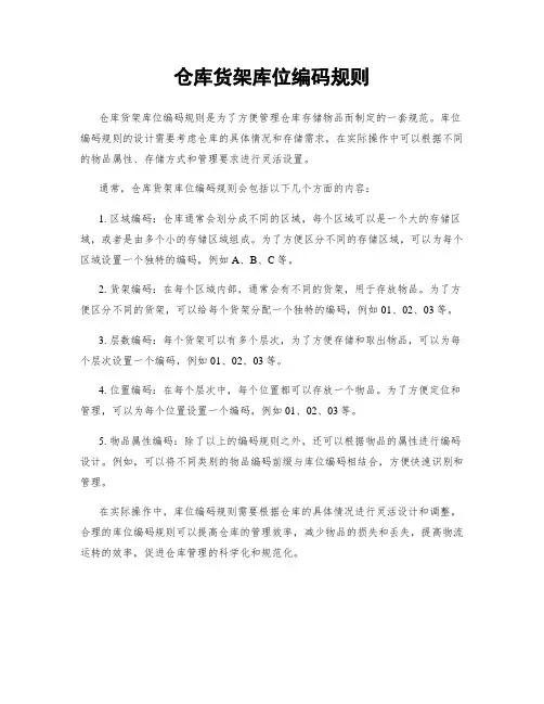 仓库货架库位编码规则