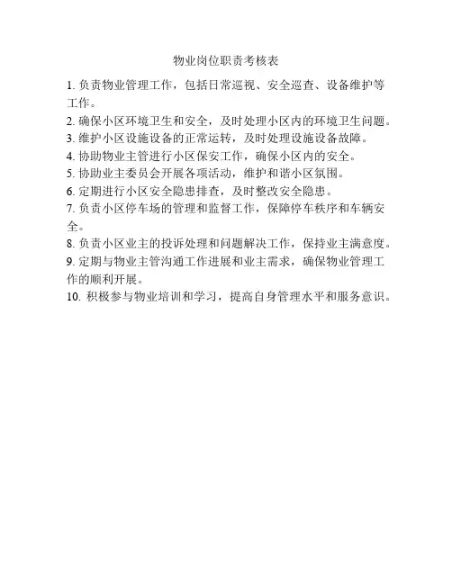物业岗位职责考核表