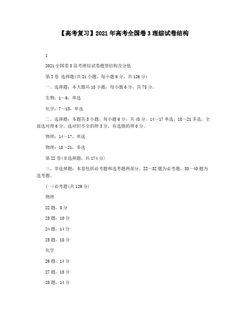 【高考复习】2021年高考全国卷3理综试卷结构