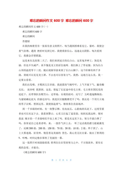 难忘的瞬间作文600字 难忘的瞬间600字