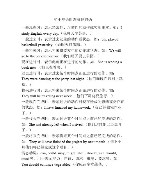 初中英语时态整理归纳