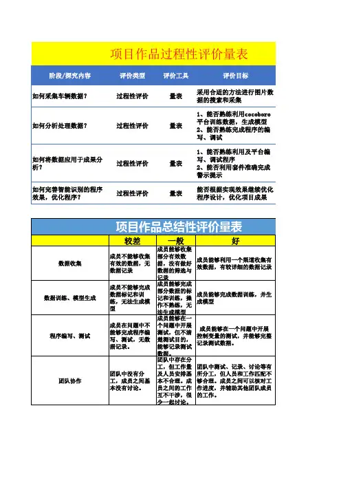 项目式学习作品评价表(过程性评价+总结性评价)