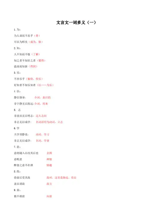 专题7文言文一词多义(一)-2024年中考语文文言文知识清单