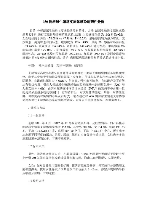 456例泌尿生殖道支原体感染耐药性分析