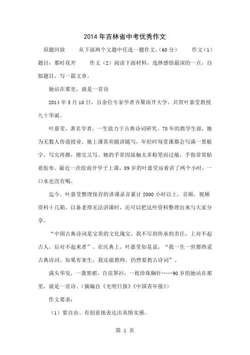 2014年吉林省中考优秀作文12页