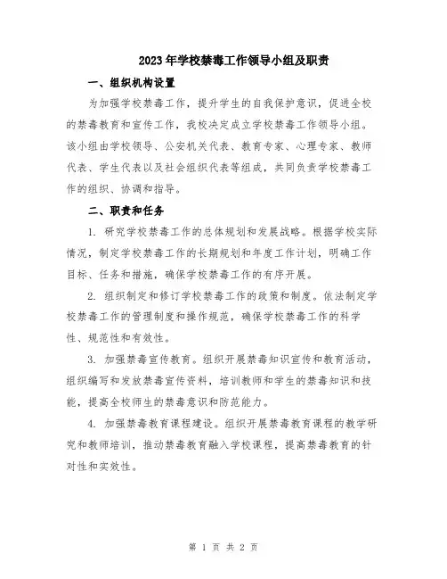 2023年学校禁毒工作领导小组及职责
