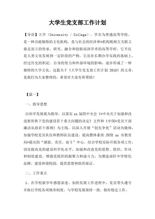 大学生党支部工作计划(2)