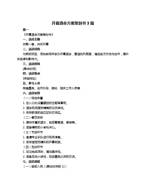 开幕酒会方案策划书3篇
