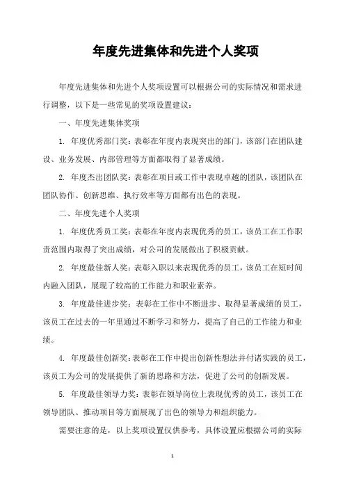 年度先进集体和先进个人奖项