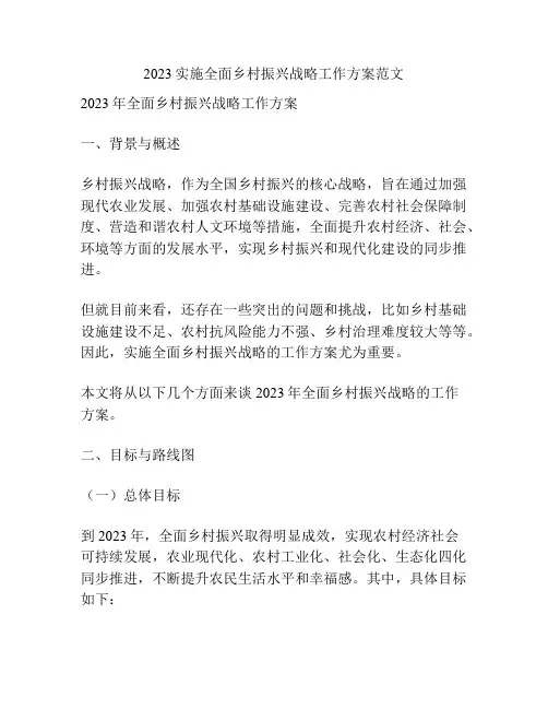 2023实施全面乡村振兴战略工作方案范文