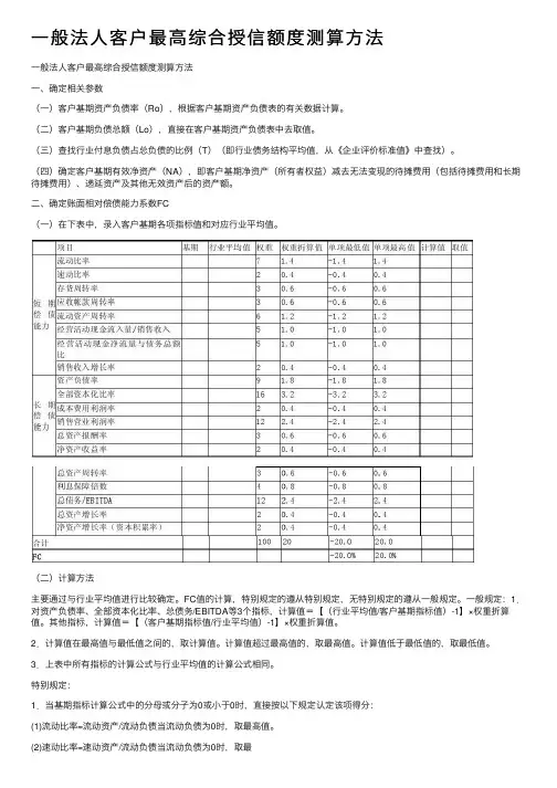 一般法人客户最高综合授信额度测算方法