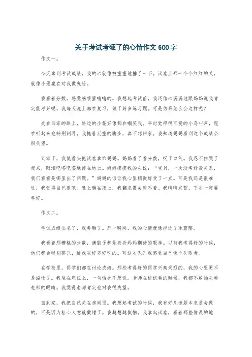 关于考试考砸了的心情作文600字