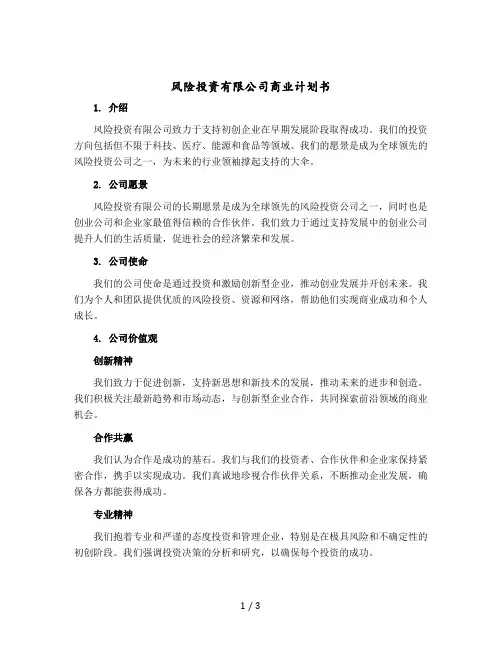 风险投资有限公司商业计划书
